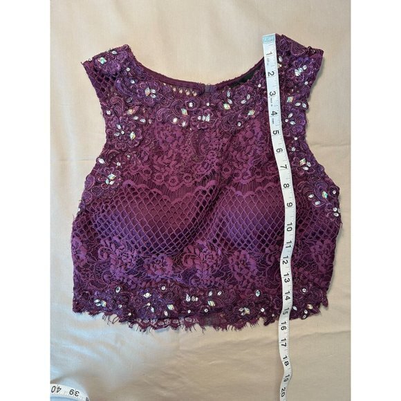 Women's Purple 2‎ PIece Rhinestone Lace  Dress Homecoming Party Size 7 - Picture 11 of 16